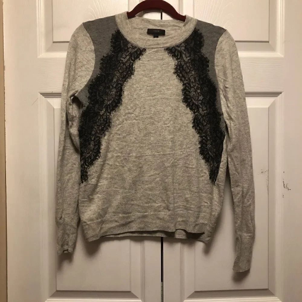 J. Crew Gray Colorblock Lace Wool Sweater Size S